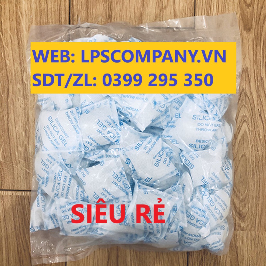 Gói hút ẩm 50gr  silica gel trắng vỏ xanh