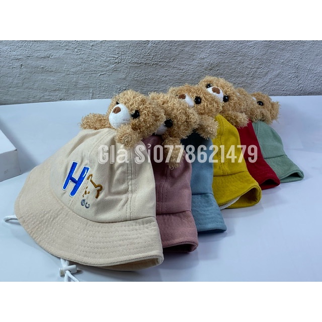 nón trẻ em - bo nhung dành cho bé 2 tuổi đến 7 tuổi gấu nóc cực dể thương