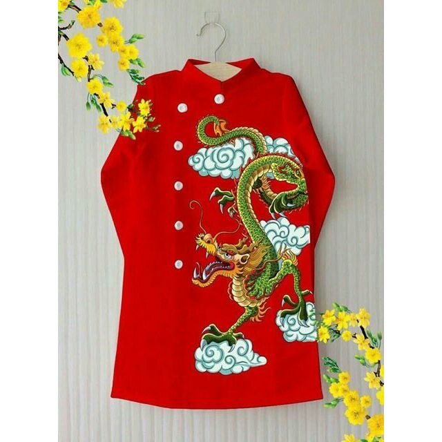 Áo dài rồng đỏ bé trai
