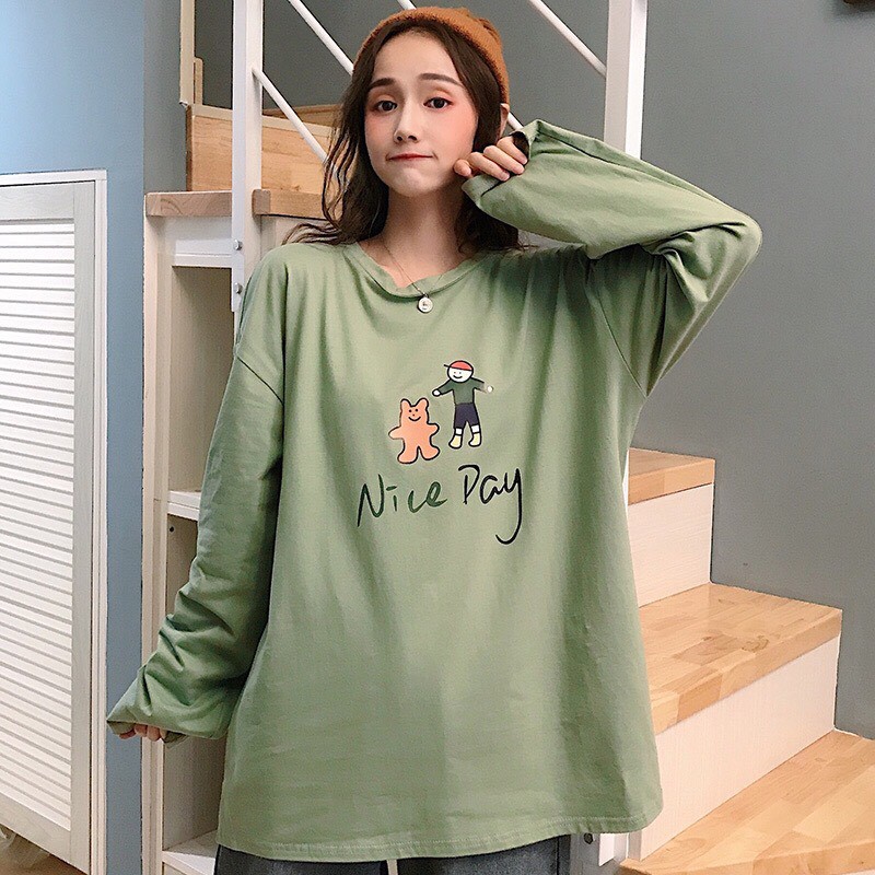 Áo thun tay dài form rộng unisex Wind Nice Day, áo sweater unisex Ulzzang Wind ( HÀNG ĐẸP KÈM ẢNH THẬT )