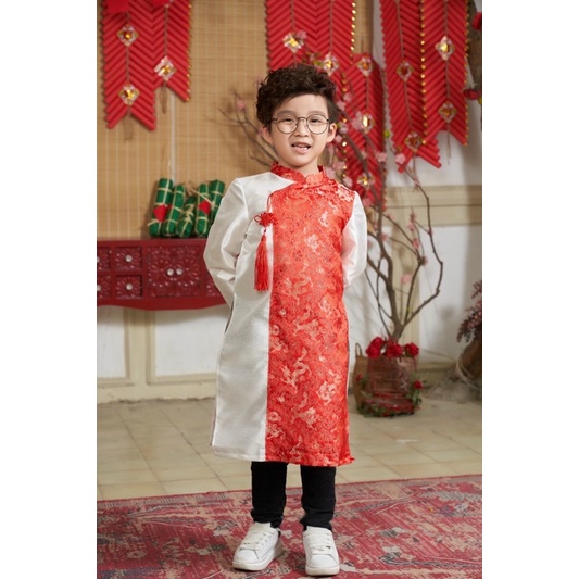 Áo dài gấm Cẩm Hạc bé trai 8-45kg