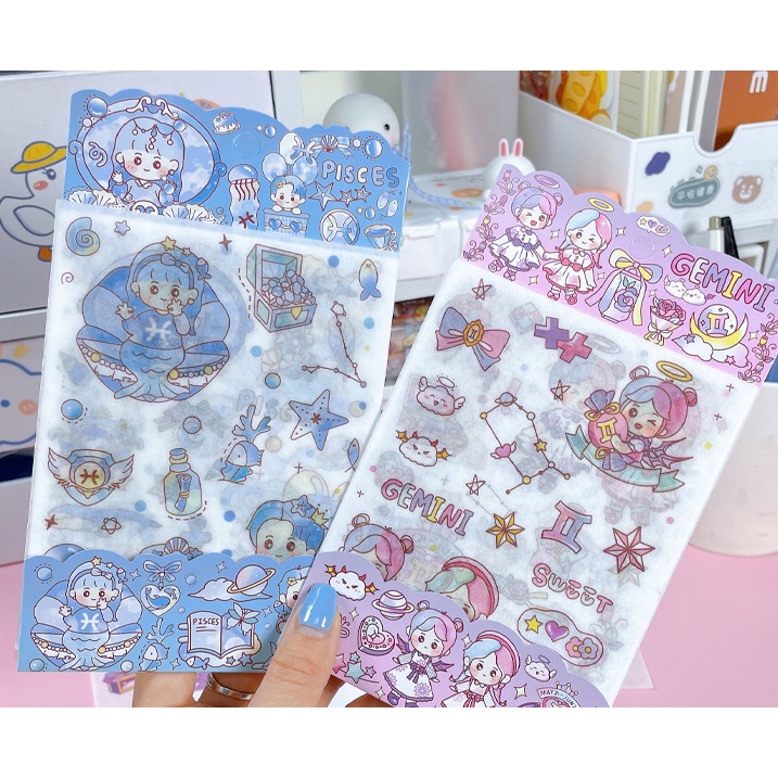 Sticker Set 4 Tấm Chủ Đề 12 Cung Hoàng Đạo Trang Trí Sổ Tay, Hộp Quà Cute