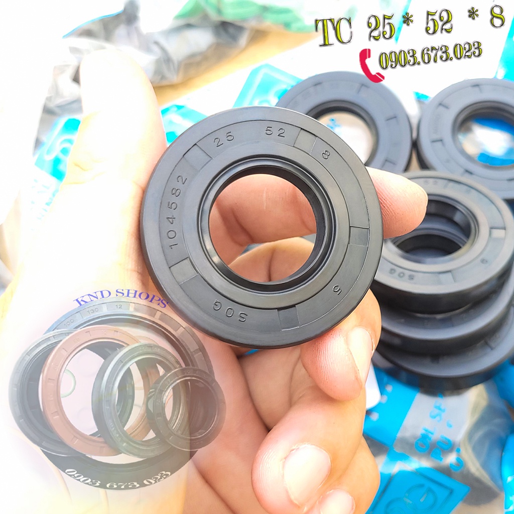 Phớt dầu SOG TC 25*52*8 | NOK TC 25*52*10 bảo vệ vòng bi 6205; Phớt lò xo chặn nhớt trục máy sản xuất gạch men