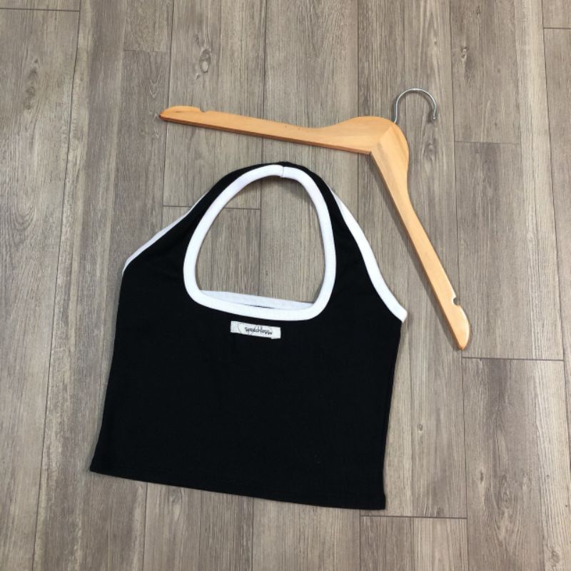 Áo yếm đính logo đen viền trắng BB-HOODIE shop