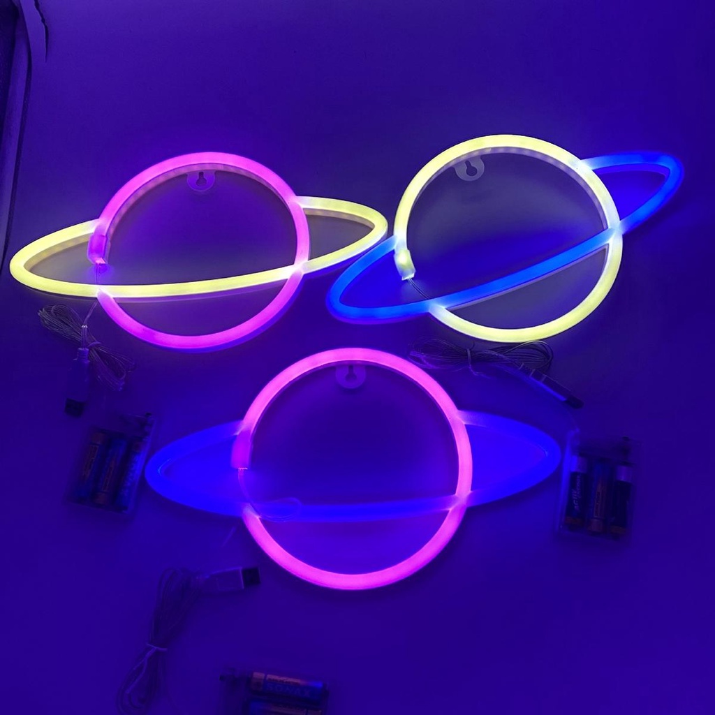 [COD] Đèn LED Neon Hình Elip / Hành Tinh / Hành Tinh Dùng Pin Trang Trí Quán Bar
