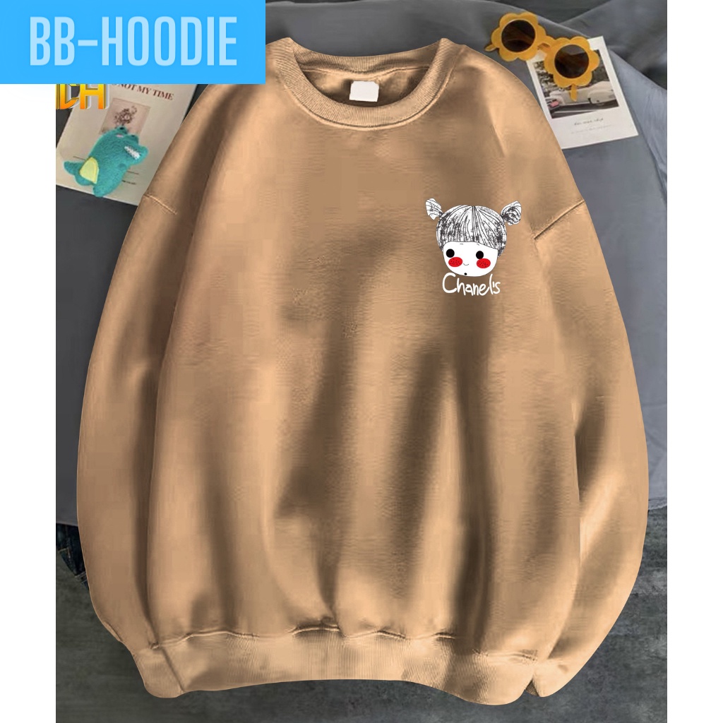 ÁO SWEATER NỈ UNISEX NỮ IN HÌNH CÔ GÁI BUỘT TÓC CHẤT VẢI NỈ POLY HAI LỚP DÀY DẶN