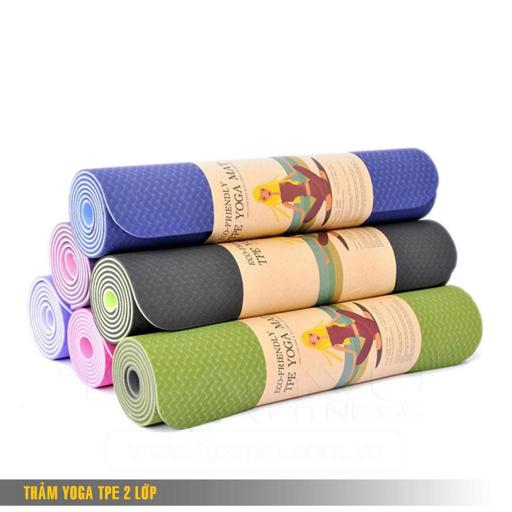 Thảm tập gym và yoga TPE 2 lớp đủ màu,Thảm tập Yoga TPE 2 lớp ECOFRIENDLY 6mm có túi đựng,cao cấp, chất liệu an toàn
