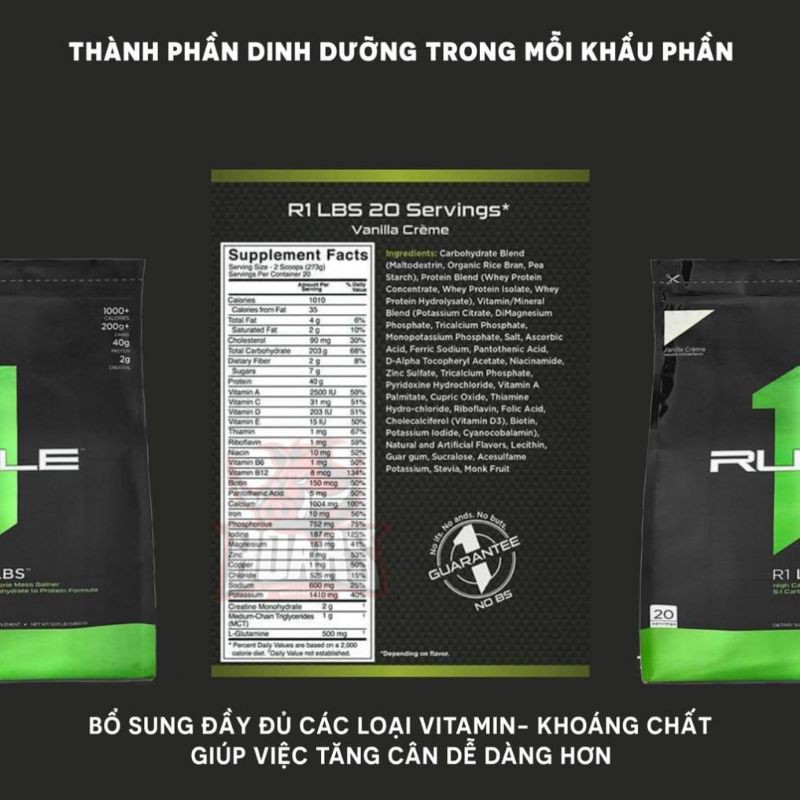 (QUÀ VIP) RULE1 MASS GAINER - TĂNG CƠ TĂNG CÂN CHẤT LƯỢNG (12 lbs)