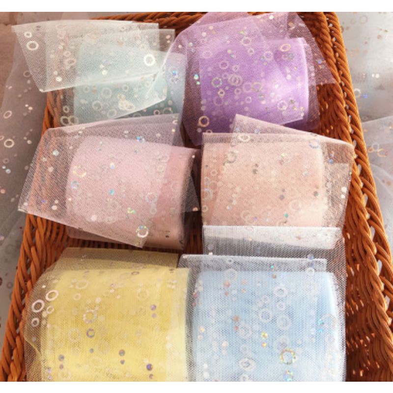 Ruy băng lưới nhũ bản 6cm làm phụ kiện handmade