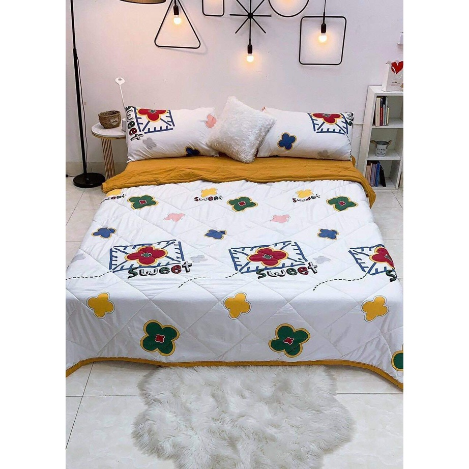 Bộ chăn ga gối chất liêu đũi cao cấp phối mầu