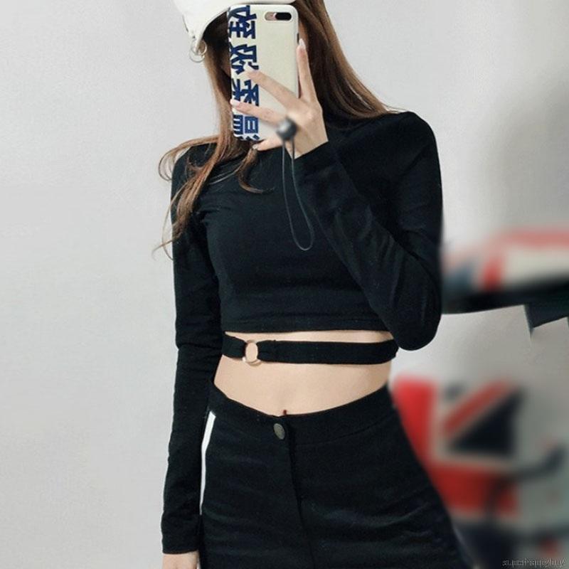 Áo Croptop Tay Dài Cổ Tròn Thiết Kế Hợp Thời Trang Cho Nữ