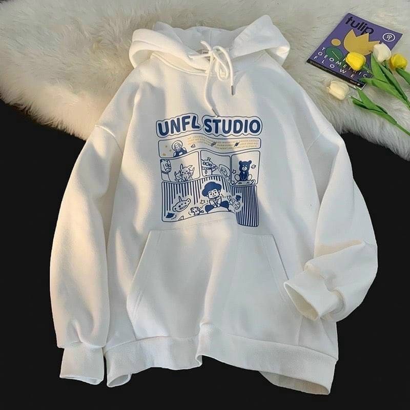 Áo Hoodie Nỉ Bông In Họa Tiết UNFL STUDIO Form Rộng Unisex Nam Nữ Ulzzang NUPAKACHI