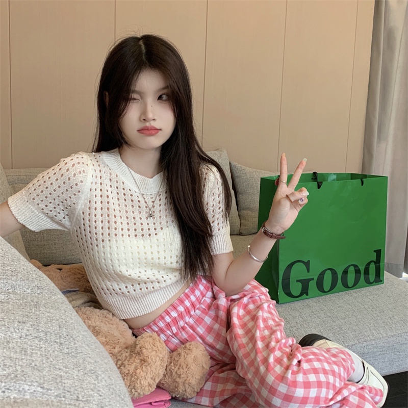 Xiaozhainv Áo Croptop Dệt Kim Thiết Kế Khoét Lỗ Thời Trang Mùa Hè Quyến Rũ Cho Nữ