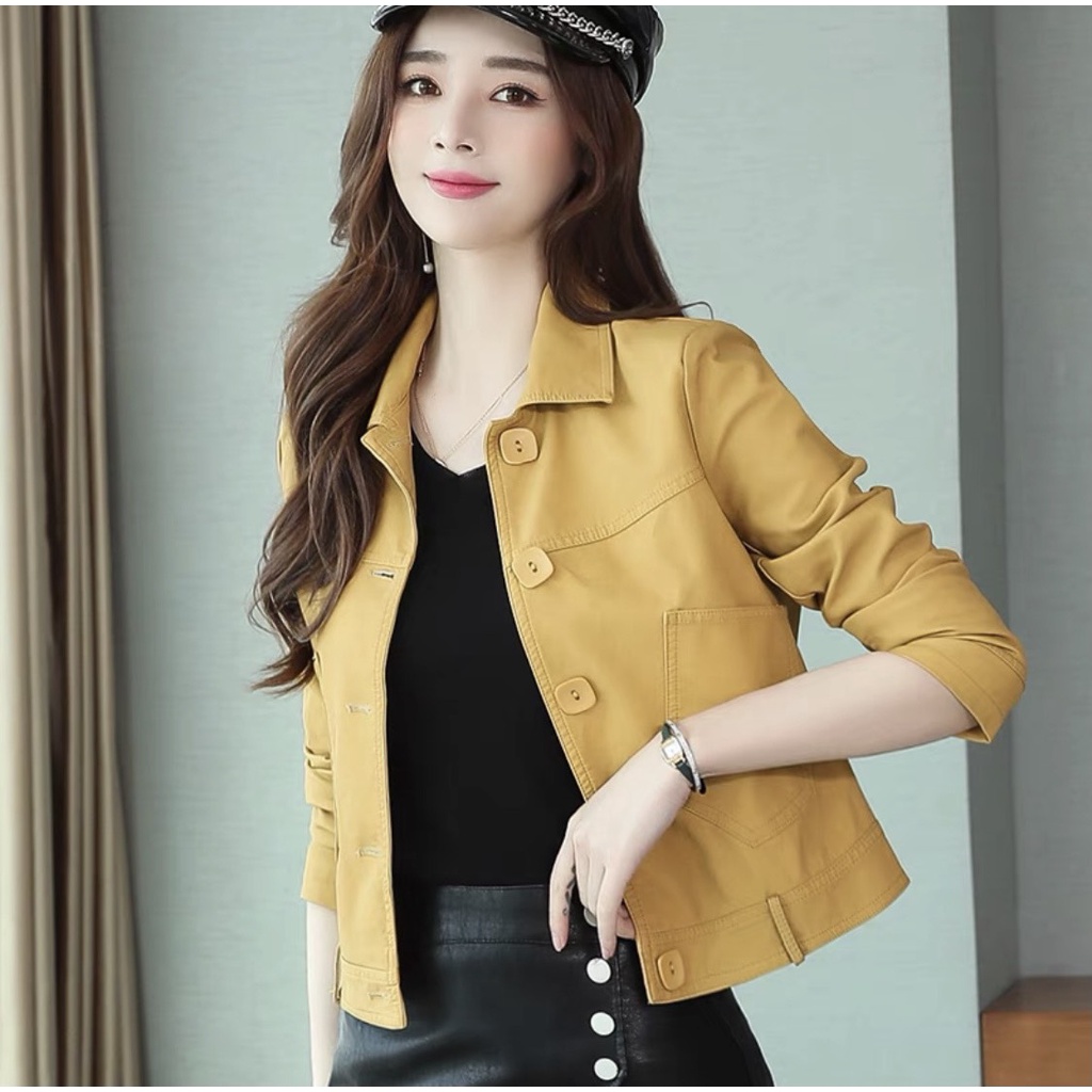 Áo nữ kaki giả jean croptop, áo phối nút