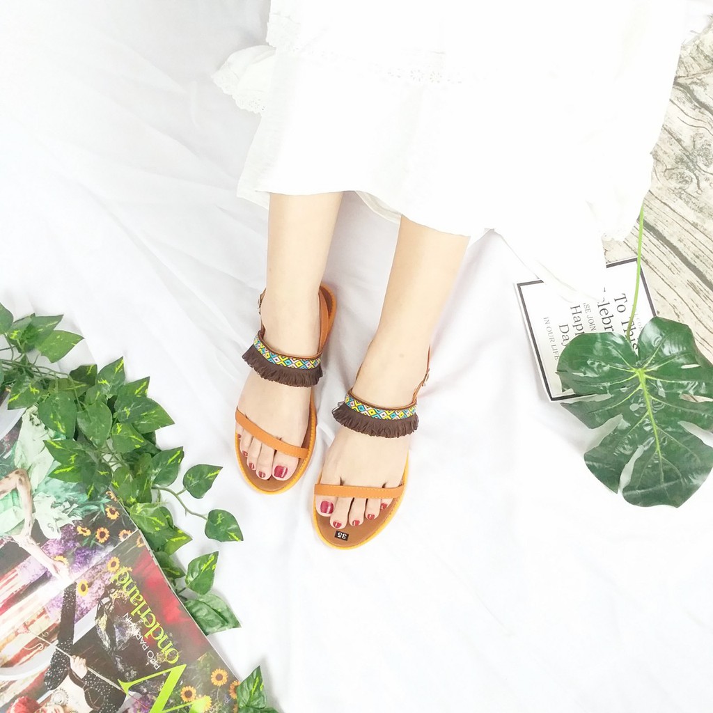 Dép Sandal Thổ Cẩm Boho Vintage Giày Xinh Giá Rẻ