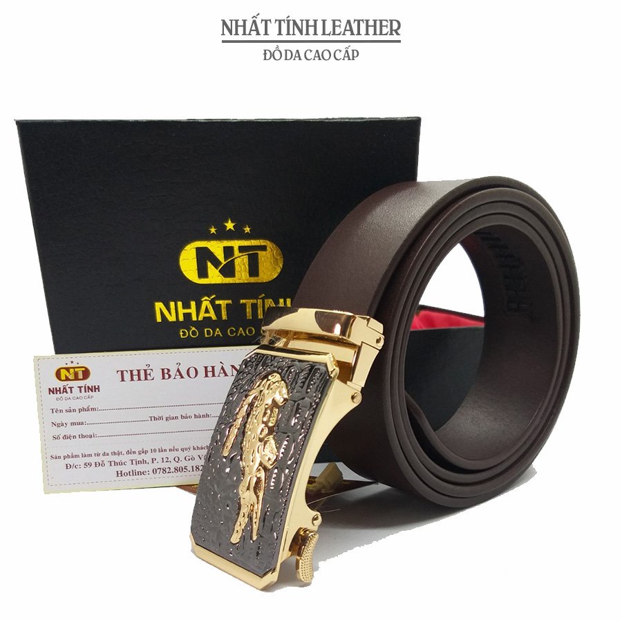 Thắt lưng nam da bò thật 100%, da bò nguyên tấm cao cấp, khóa tự động chính hãng Nhất Tính Leather  bảo hành 12 tháng