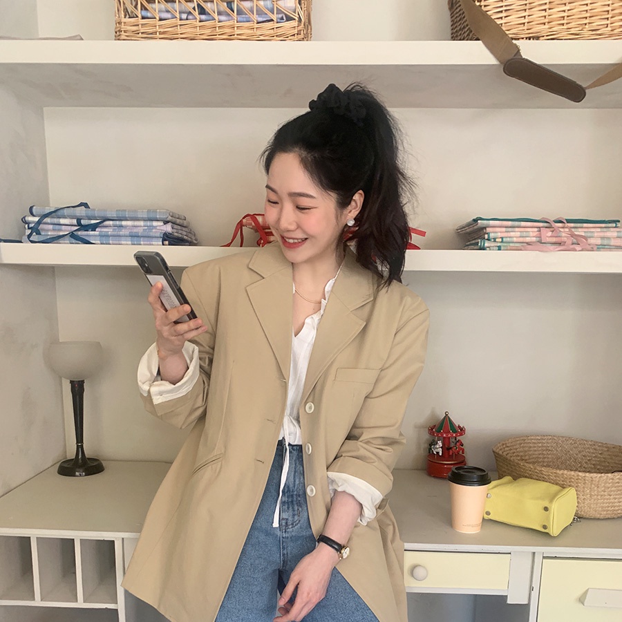 SUXI Áo Sơ Mi Cotton Mềm Dáng Rộng Dài Tay Phối Dây Thắt Phong Cách Hàn Quốc Sành Điệu