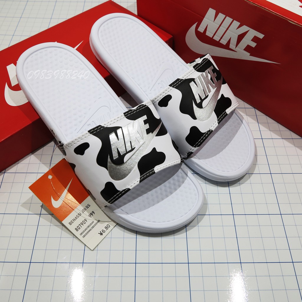 [Hộp Nike] Dép Nike Nk quai ngang nữ bò sữa đầy đủ tem, mác, lót dày, tem size in nhiệt lót trong, tặng hộp hãng.
