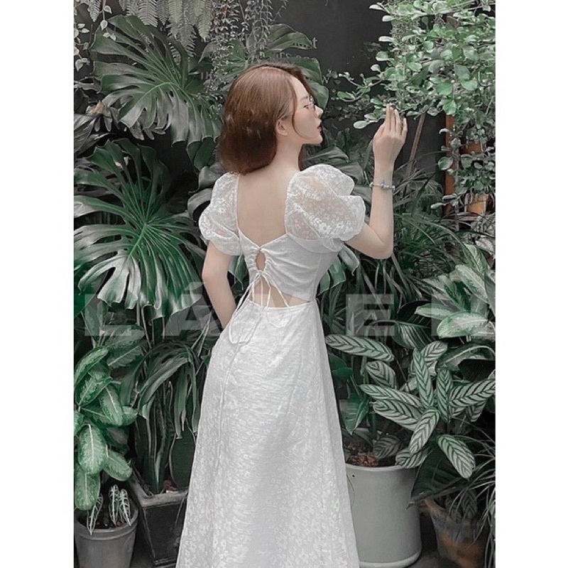 Đầm maxi trắng nơ lưng