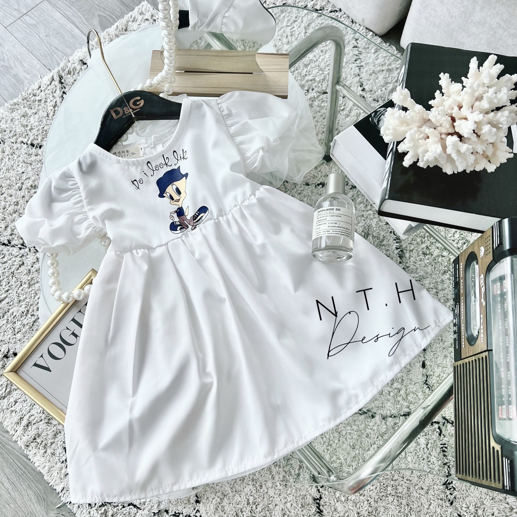 B201- VÁY THÔ BÉ GÁI TAY BỒNG HÌNH VỊT