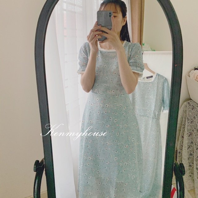 Đầm hoa cổ vuông viền ren cộc tay 🌸( hình thật) | BigBuy360 - bigbuy360.vn