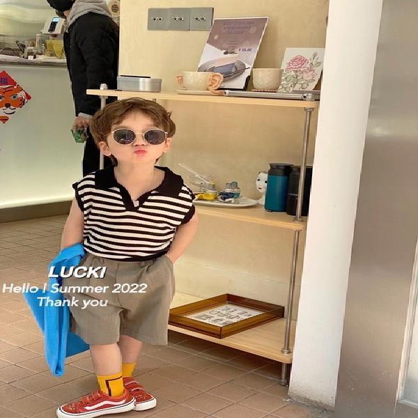 [Babycat] Hàng Mới Về Áo Thun Cotton Tay Ngắn Họa Tiết Kẻ Sọc Phong Cách Hàn Quốc Nhật Bản Thời Trang Mùa Hè Cho Bé Trai