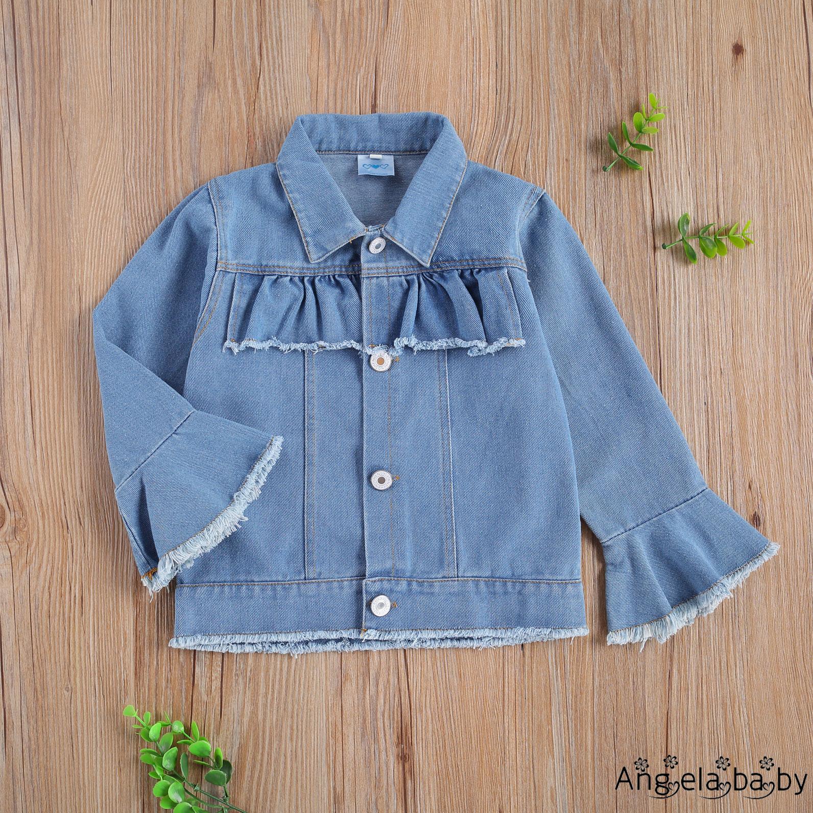 Áo Khoác Denim Tay Loe Thời Trang Cho Bé Gái