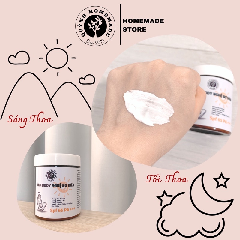 Kem Dưỡng Trắng Body Nghệ Bơ Dừa -Mỹ Phẩm Bầu QUỲNH HOMEMADE- Mỹ Phẩm Thiên Nhiên