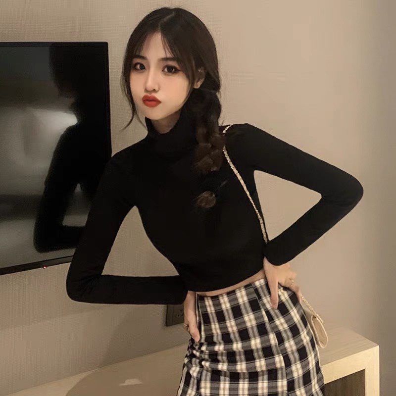 Áo Croptop Cổ Lọ Kiểu Dáng Ôm Chất Thun Lạnh Mịn Mát
