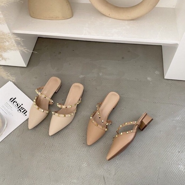 Giày sục nữ kiểu dáng gót thấp 2cm phối dây hạt 4 góc thời trang - SB45 - Oula Store