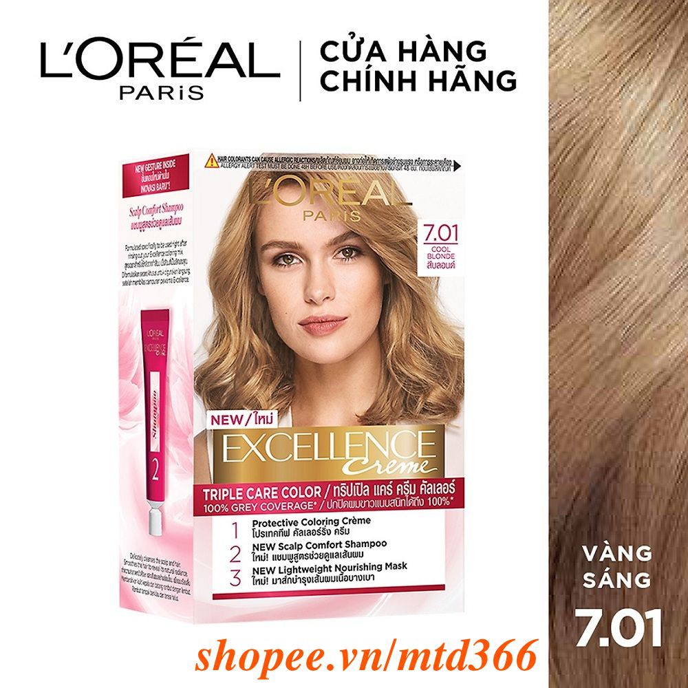 Thuốc Nhuộm Tóc Số 7.01 Vàng Sáng Năng Động Loreal Excellence Cream 172ml Dưỡng Tóc Phủ Bạc.