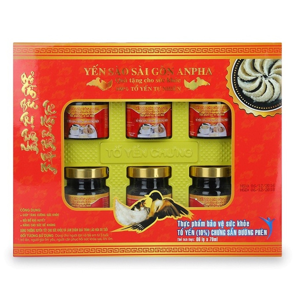 Combo 2 lốc Nước yến sào Sài Gòn Anpha  10% (hộp 6 lọ × 70 ml)