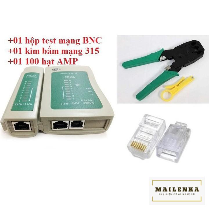 Bộ combo : Kìm mạng + hộp test mạng + 100 đầu bấm dây mạng AMP