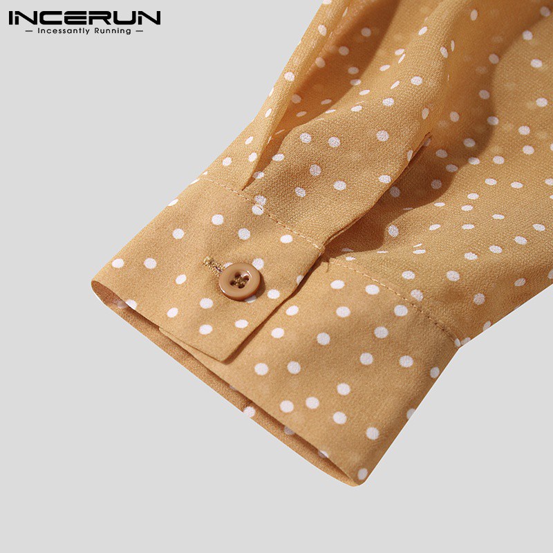 Áo sơ mi nam INCERUN không đều mỏng tay dài mẫu chấm bi vintage