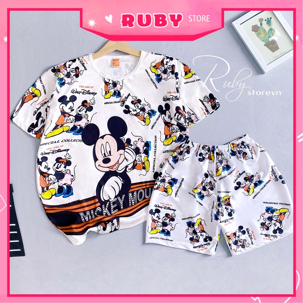 Đồ bộ bé trai bé gái size đến 70kg vải mềm mát in hình Chuột Mickey Hoạt hình dễ thương DBRBL FULL SIZE