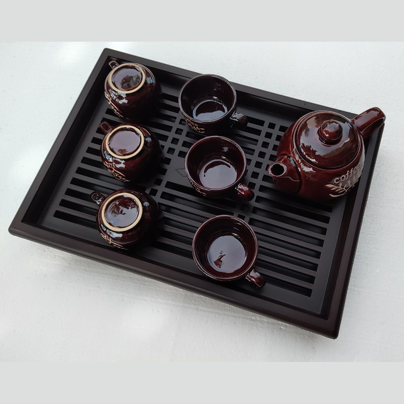 Bộ ấm chén uống trà ❤️TẶNG KÈM KHAY ❤️ bộ ấm trà men cafe hoa văn đẹp