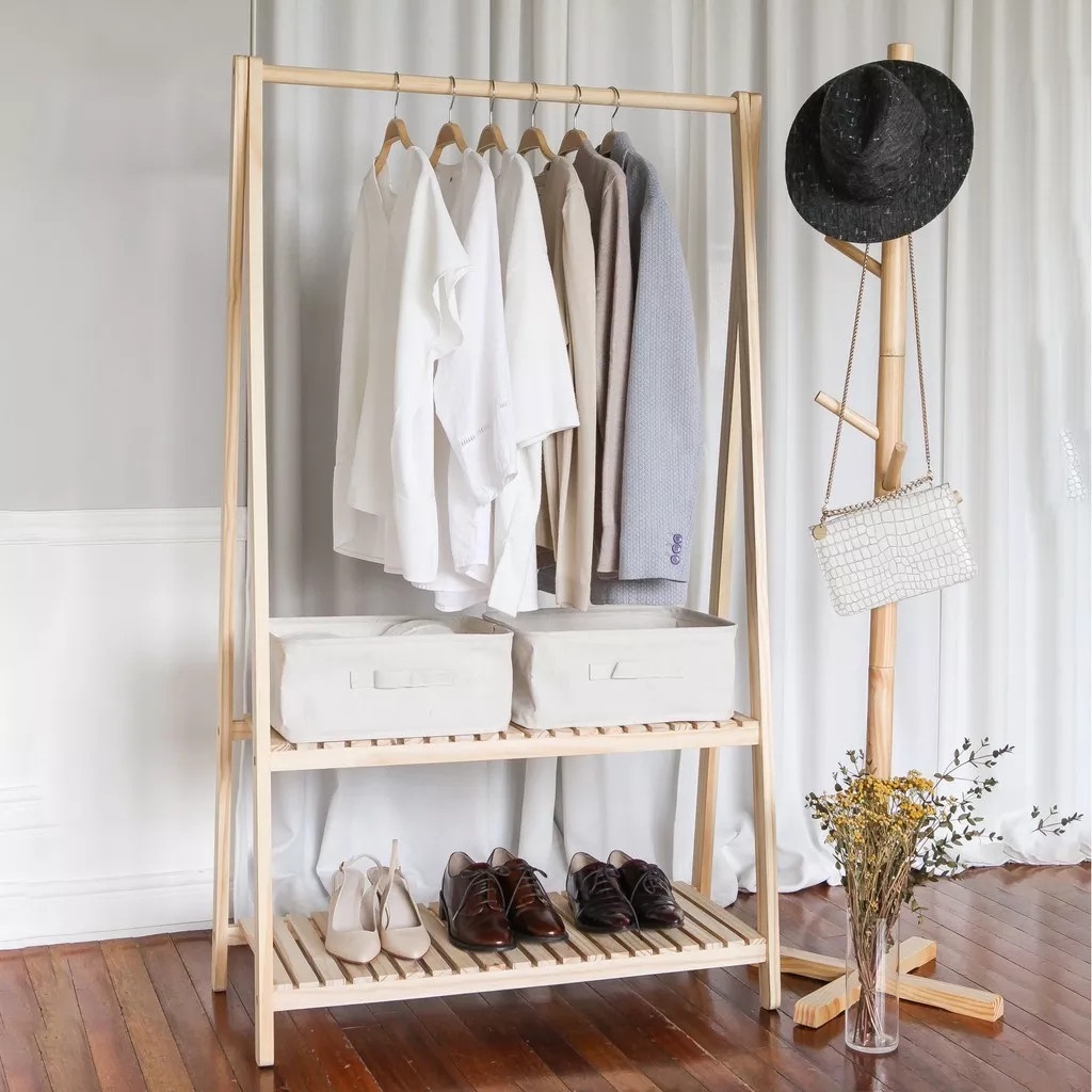 Kệ treo quần áo chữ A 2 tầng - Giá treo quần áo chữ A 2 tầng Gỗ thông cao cấp nhập khẩu -CHI SHOPPING 2020