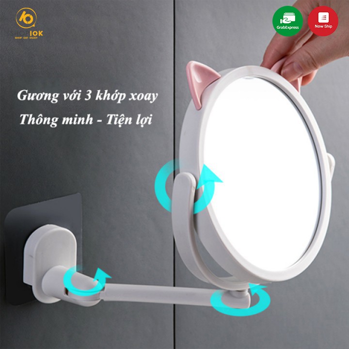 GƯƠNG SOI TRANG ĐIỂM DÁN TƯỜNG HÌNH MÈO XOAY 360 ĐỘ-GƯƠNG SOI GẤP GỌN GẮN TƯỜNG NHÀ TẮM NHÀ VỆ SINH SP004724-SHOP10K.VN