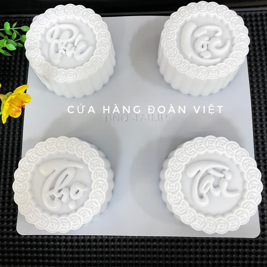 (COMBO 4 KHUÔN) Khuôn Nhấn Xôi, Khuôn Xôi, Khuôn Rau Câu Hình PHÚC LỘC THỌ TÀI 9 cm - Khuôn Nhựa Dày , Sắc Nét