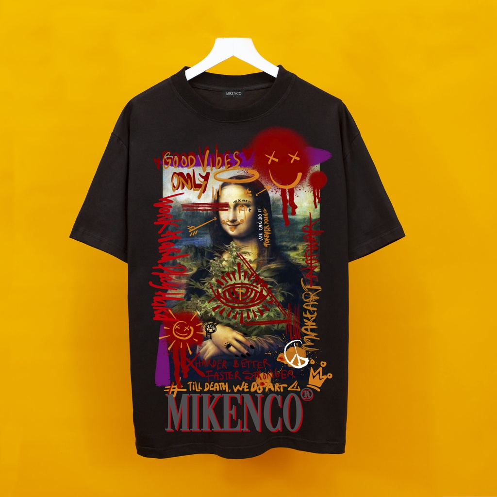 Áo thun tay lỡ MIKENCO Nàng Mona Lisa  , Áo thun unisex nam nữ from rộng oversize chất liệu cotton