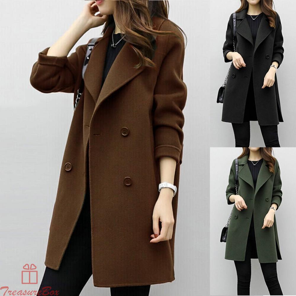 1 X Ladies Overcoat Woolen Trench Coat Winter Womens Long Warm-Jacket Outwear ~