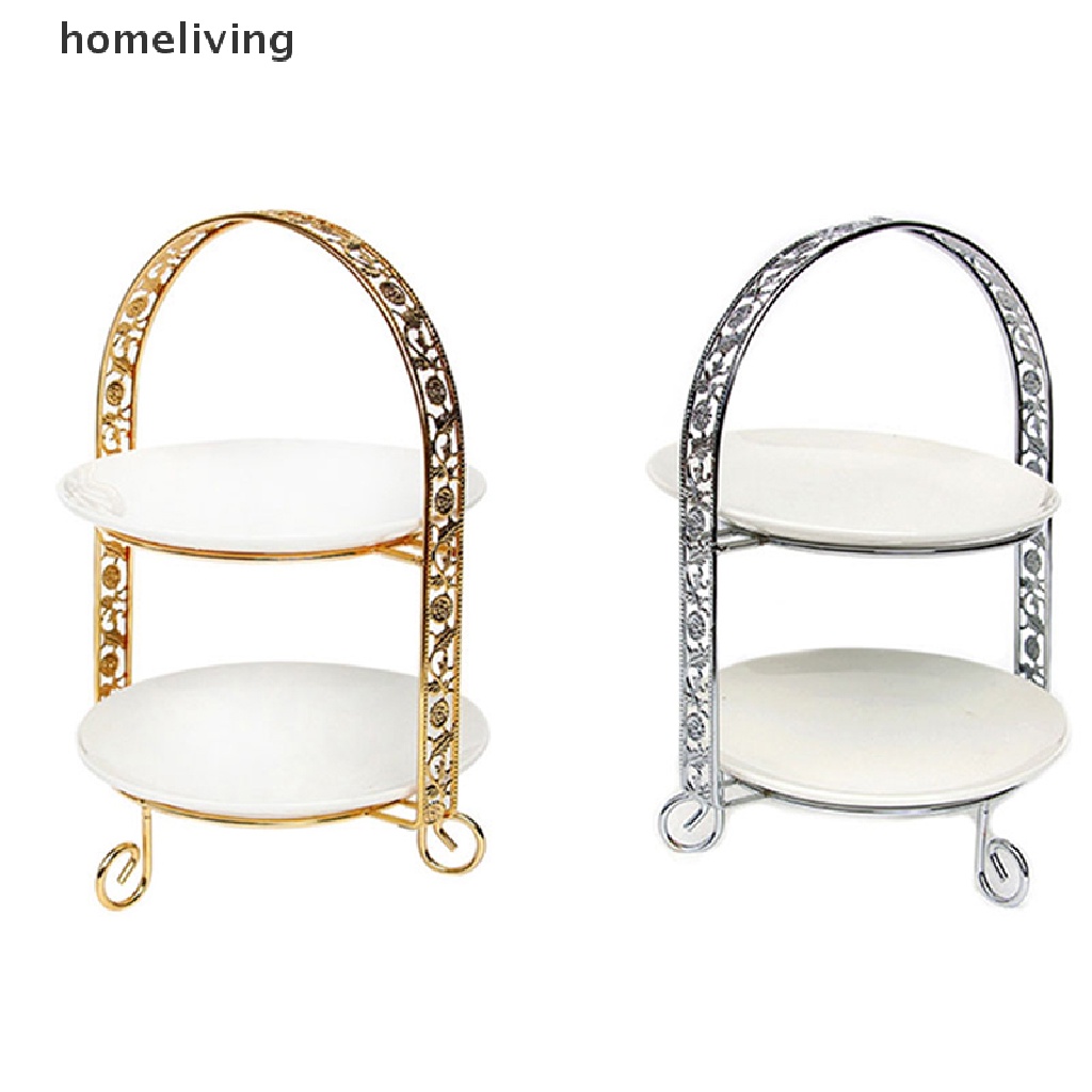 Giá Đỡ Bánh Kem Tráng Miệng Hai Tầng Bằng Kim Loại Màu Vàng Kim Trang Trí Tiệc