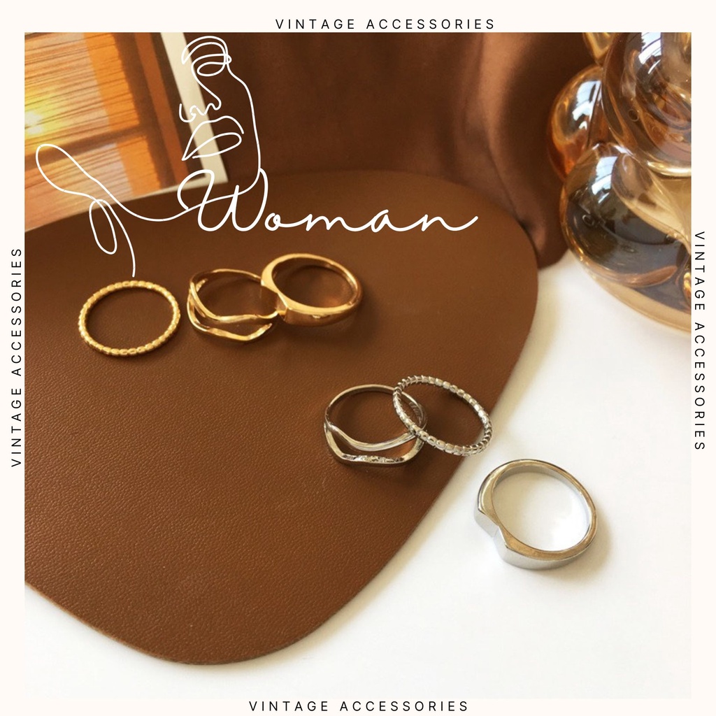 Bộ Nhẫn, Set Nhẫn 3 món Hình lượn sóng, Hình mảnh Đơn Giản tại Women Accessories W35