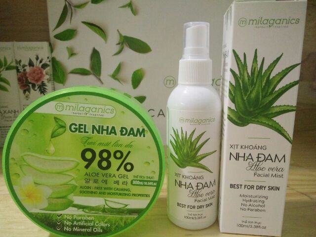 [ Combo Milaganics] Gel Nha Đam 300 g &amp; Xịt Khoáng Nha Đam 100ml