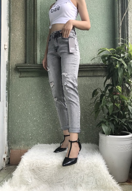 QUẦN JEAN BOY BAGGY VNXK CO DÃN MẠNH xám rách