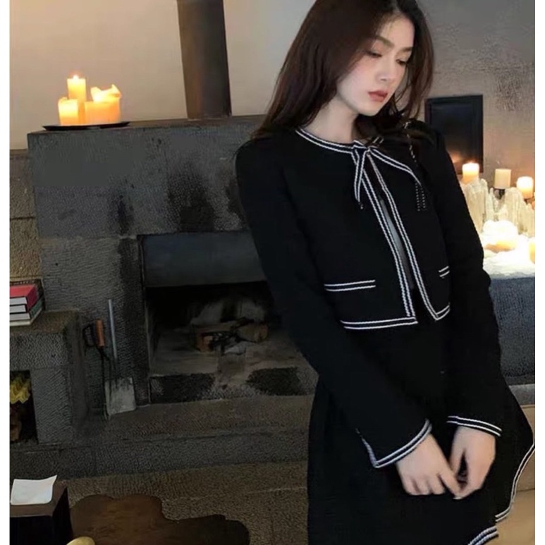 SET ÁO DẠ CHẠY VIỀN KÈM ÁO TRẮNG CV ĐEN ✨