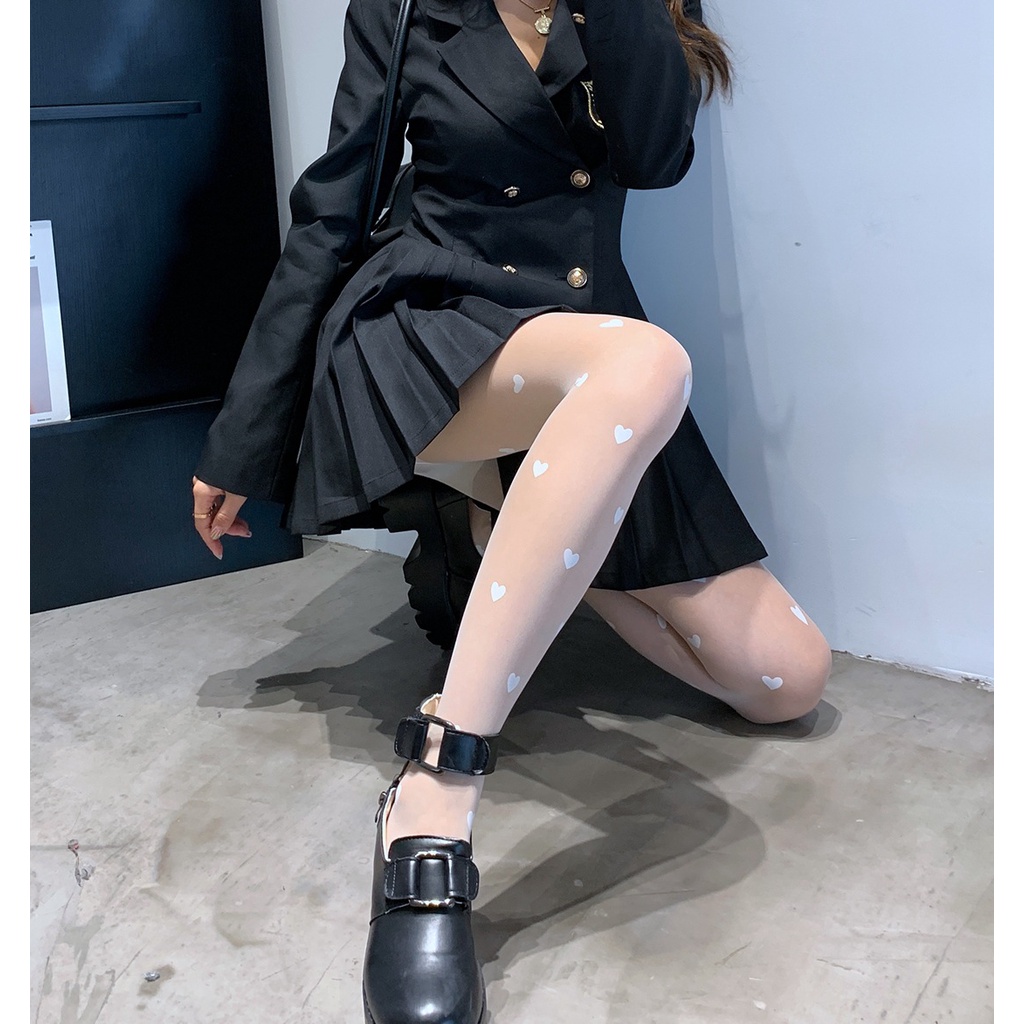 DUNEA Quần Tất Xuyên Thấu In Họa Tiết Trái Tim Gợi Cảm Dành Cho Nữ