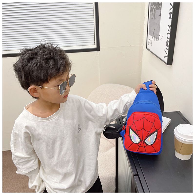 Túi đeo chéo ngực - ba lô, balo hoạt hình siêu nhân người nhện cho bé trai và bé gái thể thao, thời trang.