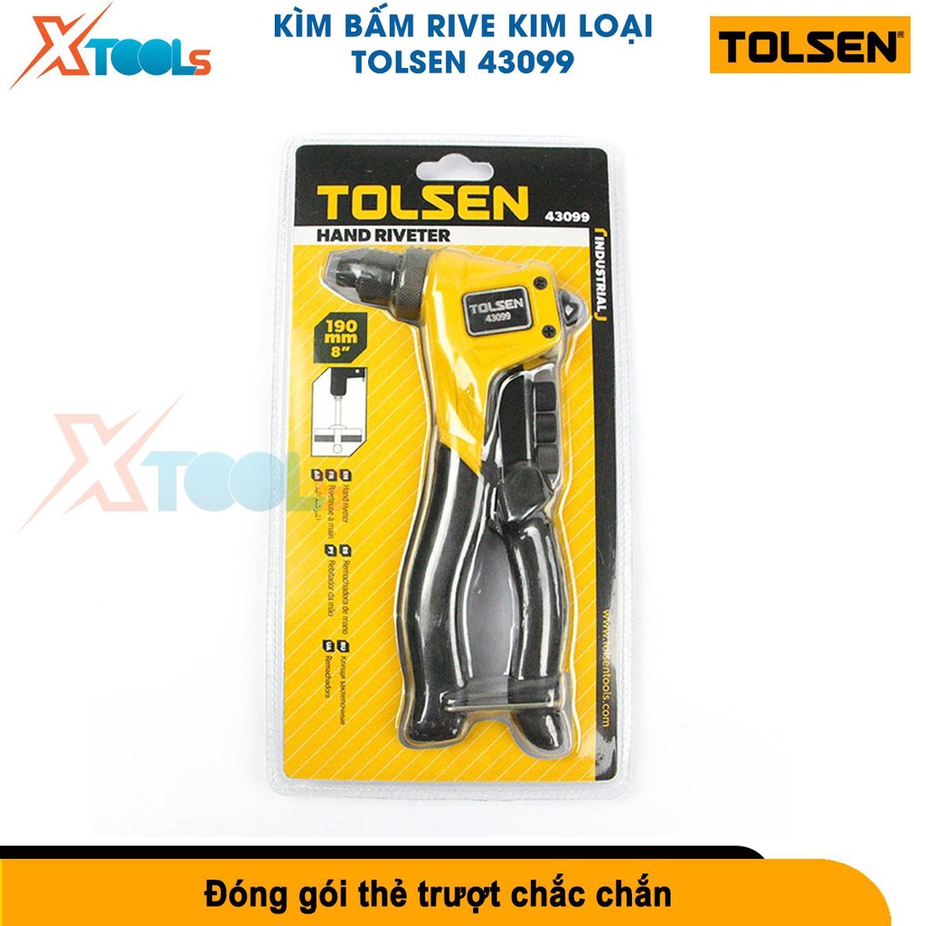 Kìm rút đinh tán Tolsen 43099 190mm, Kìm bấm rive kim loại 4 đầu mũi kích thước khác nhau, hợp kim [CHÍNH HÃNG][XTOOLS]