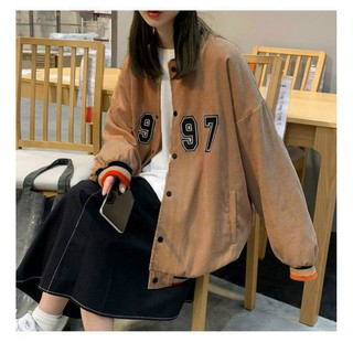 Áo Khoác Nữ - Áo Khoác Nhung Gân Kiểu Bomber - Logo Thêu Xịn Sò